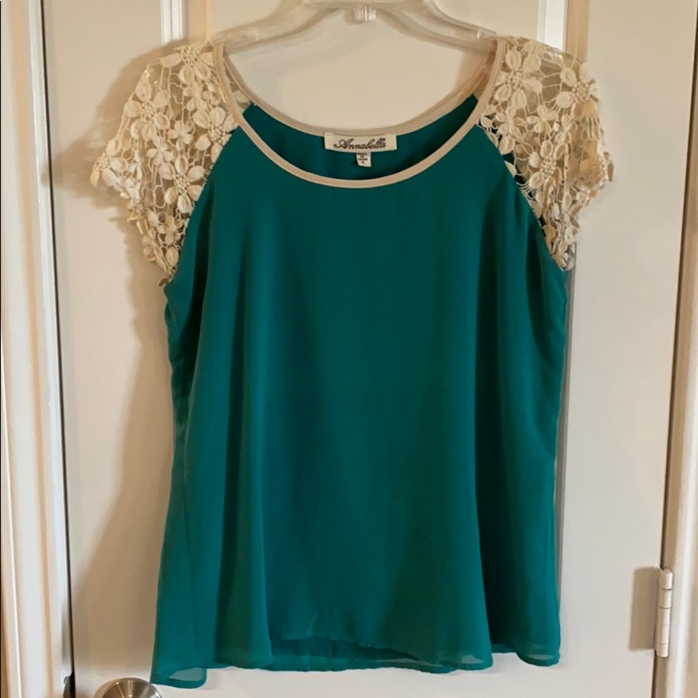 Green and cream blouse